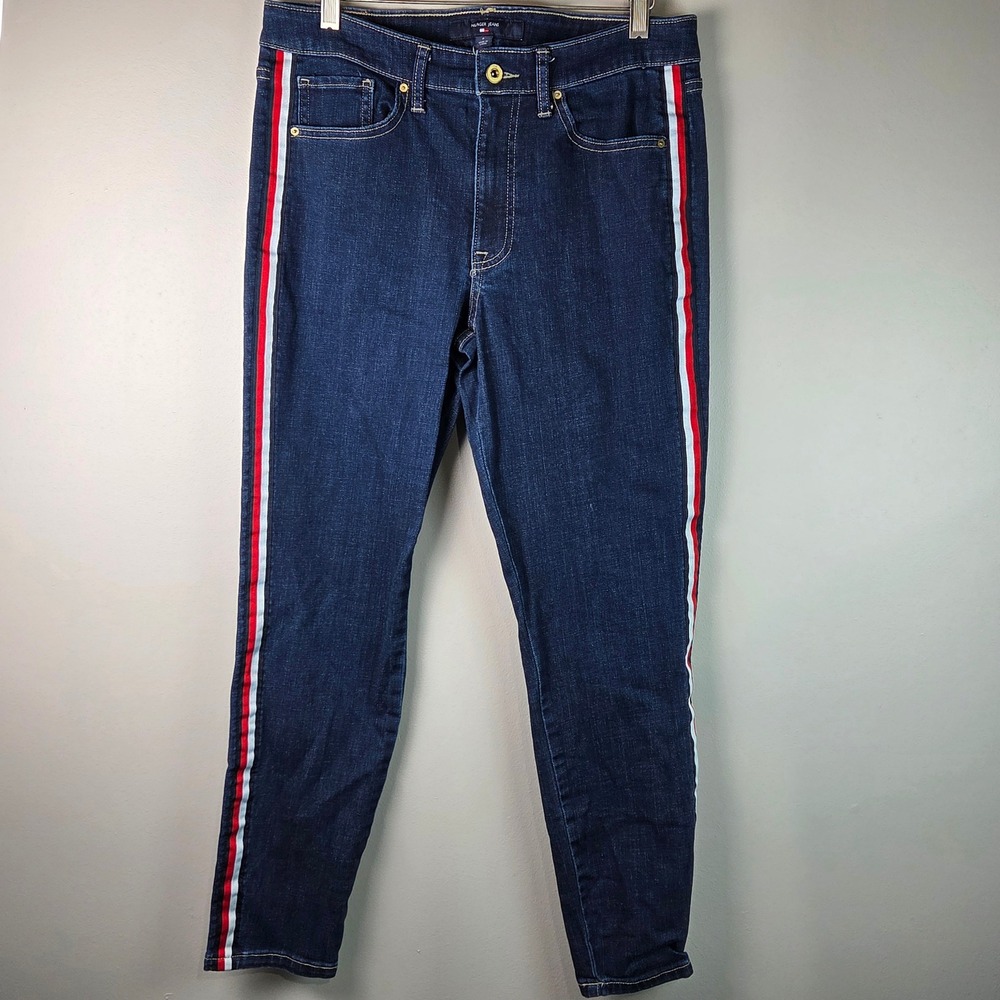 Tommy Hilfiger Tribeca Jeans Womens 8 Blue Excellent Side Stripe Skinny J8GKW562